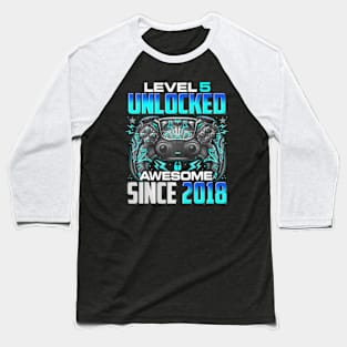 Level 5 Unlocked Awesome Since 2018 5Th Birthday Gaming Baseball T-Shirt